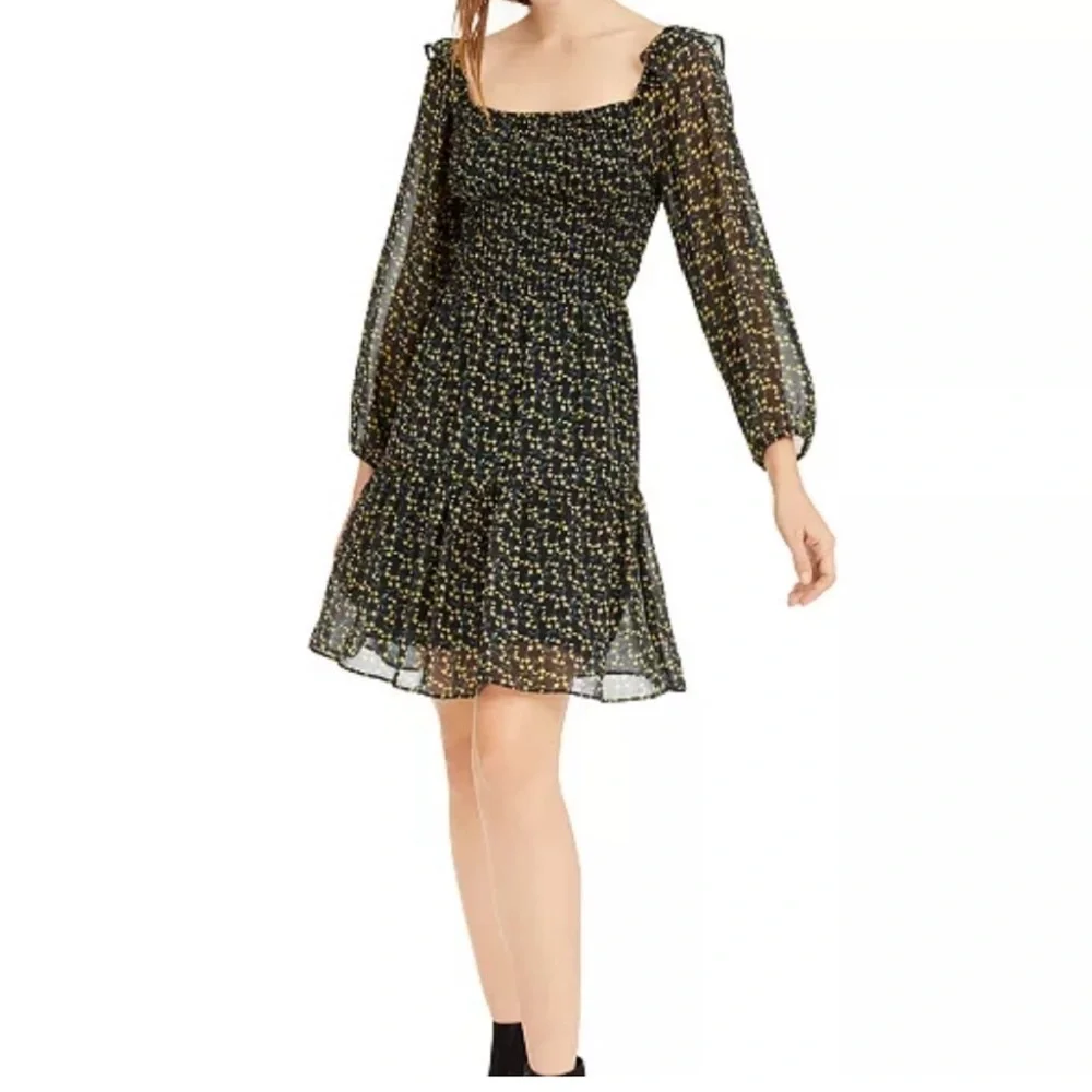 Sam Edelman Floral Smocked Long-Sleeve Dress Size 8 NWT - Picture 1 of 12